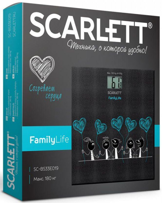 Напольные весы SCARLETT SC-BS33E019, до 180кг, цвет: черный/рисунок