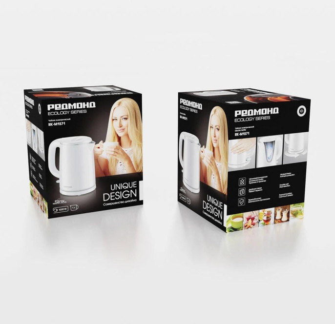 Электрочайник Redmond RK-M1571 1000 Вт, объем: 1 л, подставка с возможностью вращения, материал корпуса: пластик, металл, двойные стенки, цвет: белый