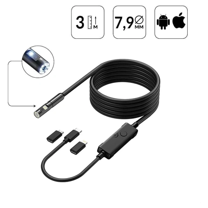 Видеоэндоскоп iCarTool USB для смартфона/планшета, 2 камеры 2Мп (1920x1080), зонд 7.9мм, длина 3м IC-V801-2