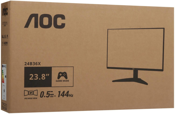 Монитор 23.8" AOC 24B36X Black  IPS, 1920x1080, 144Hz, 4ms, 300сd/m, 1000:1 | DP(1.4) , HDMI(1.4) | ExPSU, Vesa 100, Black