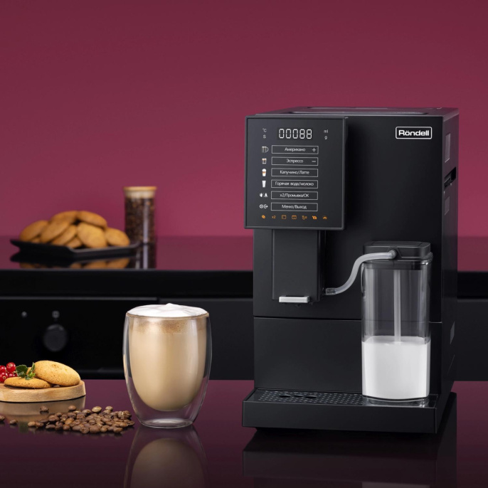 Кофемашина автоматическая Rondell RDE-1118,  20Бар,  с автоматическим капучинатором,  черный