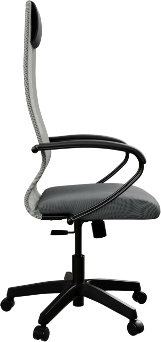 Кресло МЕТТА SU-B-8, сетка/ткань, до 120кг, топ-ган, фиксированные подлокотники,  светло-серый