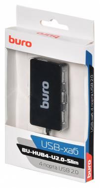 Хаб (разветвитель) Buro BU-HUB4-U2.0-Slim, черный