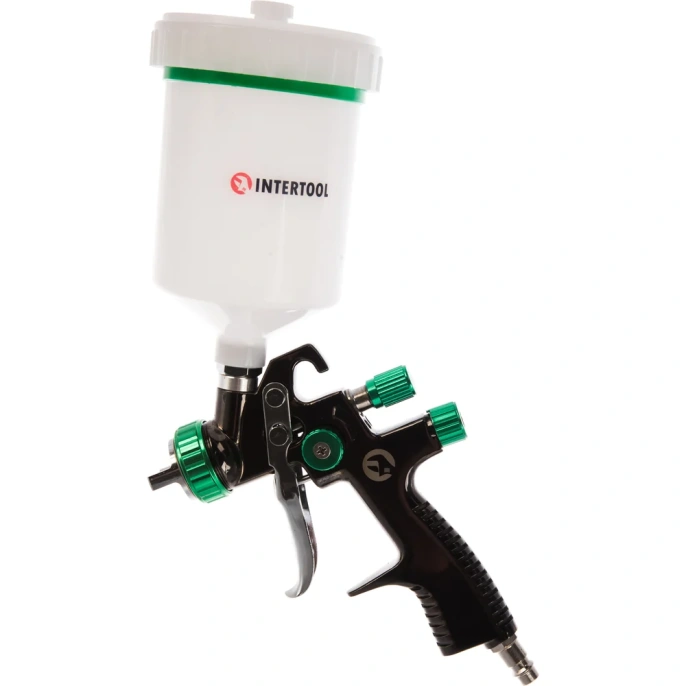 Пневматический краскопульт INTERTOOL LVLP GREEN, форсунка 1.3 мм, бачок 600 мл, PT-0132