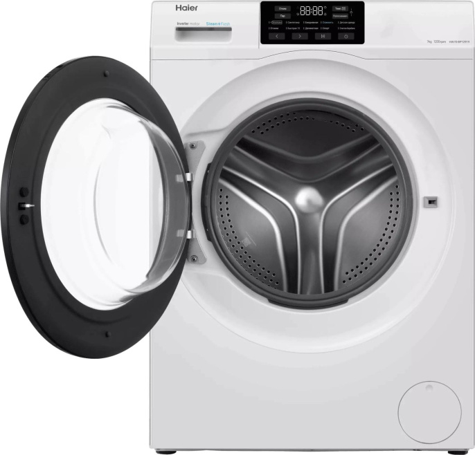 Стиральная машина узкая HAIER HW70-BP12919, с фронтальной загрузкой, 7кг, 1200об/мин, с паром, инверторная
