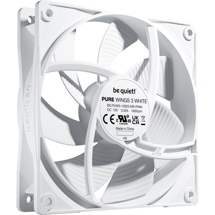 Кулер для корпуса Case Cooler be quiet! PURE WINGS 3 120mm PWM White 120x120x25mm, 4-pin PWM, 49.9CFM, 25.5dBA, 1600RPM, White BL110