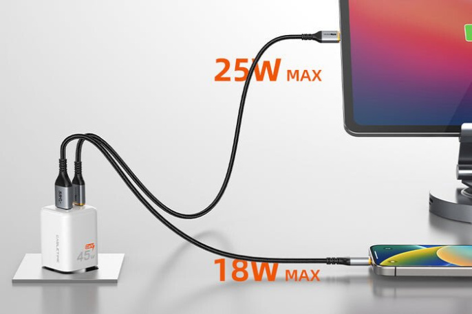Зарядное устройство CABLETIME GA45W (CT-GAN45-PW) GaN PD3.0 45 Вт A+C, белый