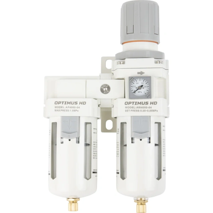 Блок подготовки воздуха 1/2" двухступенчатый с влагоотделителем, регулятором и манометром hd Optimus AFW4000-04