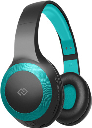 Наушники Digma BT-15, Bluetooth/3.5 мм, накладные, черный/голубой [bt-15blb]