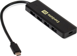USB-Хаб (концентратор) 4-в-1 ExeGate DUB-4CP/1 (кабель-адаптер USB Type C --> 4xUSB3.0, доп. разъем USB Type-C для подключения источника питания, Plug&Play, черный) EX293986RUS