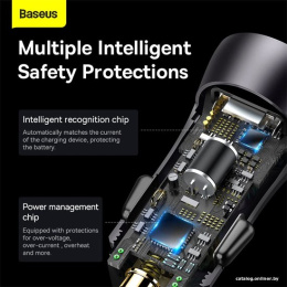 Автомобильное зарядное Baseus CGJM000113 Golden Contactor Max Dual Fast Charger U+C 60W Dark Gray для телефонов, для планшетов, на 2 устройства, разъемы: USB Type-A, USB