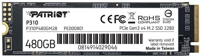 Накопитель SSD M.2 2280 M PCI Express 3.0 x4 Patriot 480GB P310 P310P480GM28 1700/1500 MBps TLC