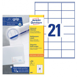 Этикетки Avery Zweckform 3481, A4, универсальная, 100л, 70г/м2, белый, 41мм х 70мм, 21шт, покрытие матовое