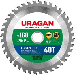 Диск пильный по дереву URAGAN Expert 160 x 20/16 мм, 40Т 36802-160-20-40_z01
