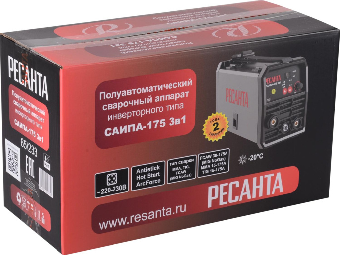 Сварочный полуавтомат Ресанта САИПА-175 инвертор MIG-MAG/ММА/TIG 5.5кВт (65/233)
