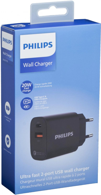 Сетевое зар./устр. Philips DLP4317 20W 0.8A PD USB/USB Type-C универсальное черный DLP4317CB/70