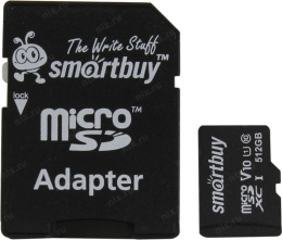 Micro SecureDigital 512GB Smartbuy Class10 UHS с адаптером SD SB512GBSDCL10-01