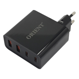 ORIENT PU-A100WL, Сетевое зарядное устройство с функцией быстрой зарядки, мощность 100Вт, Quick Charge 3.0+Power Delivery, выходы: 2xUSB-A + 2xType-C/PD, DC 5/9/12/15/20В, цвет черный 33168