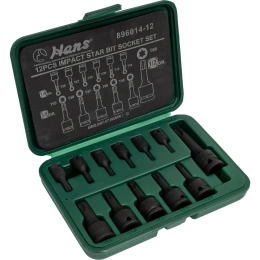 Комплект ударных торцевых головок-бит TORX (T10-T60; 1/4"; 12 шт.) Hans 896014-12