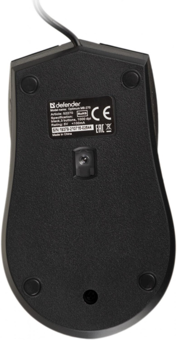 Мышь проводная Defender Optimum MB-270, оптическая, USB, 1000dpi, черный [52270]