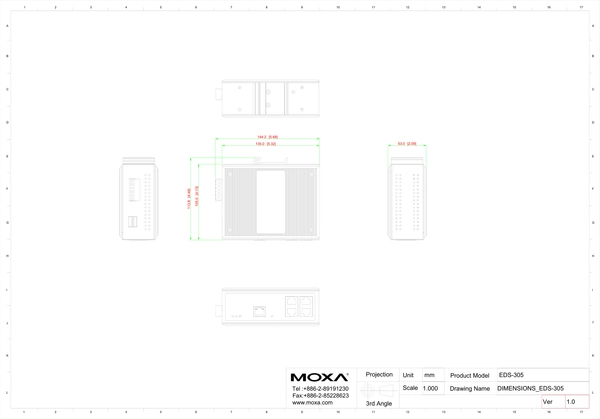 Промышленный неуправляемый коммутатор MOXA EDS-305-T, 5 портов 10/100BaseT X , IP30, от -40 до 75°C, DIN-Rail