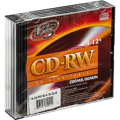 Диск CD-RW VS 700 Mb, 12x, Slim Case (5), (5/200)