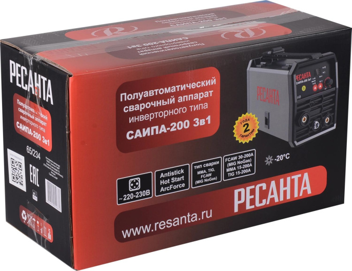 Сварочный полуавтомат Ресанта САИПА-200 инвертор MIG-MAG/ММА/TIG 5.6кВт (65/234)