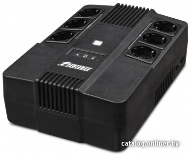 Источник бесперебойного питания Powerman Brick 600 12V/7Ah, 600ВА, 360Вт, 50 ± 10, 6 розеток Shuko 3 розетки ИБП + 3 розетки сетевого фильтра , уровень шума: 40 дБ