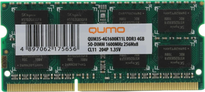 QUMO DDR3 SODIMM 4GB QUM3S-4G1600K11L PC3-12800, 1600MHz, 1.35V