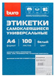 Этикетки Buro A4, универсальная, 100л, белый, 25.4мм х 48.5мм, 44шт, покрытие матовое