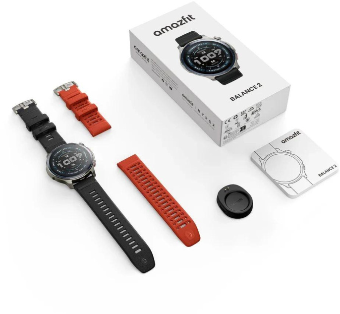 Смарт-часы Amazfit Balance 2 A2430 1.5" AMOLED корп.серый рем.черный разм.брасл.:140-210мм (6972596108955)