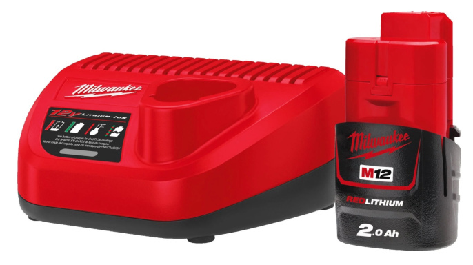 Энергокомплект Milwaukee M12 NRG-201 4933451900 Li-ion, для строительного инструмента, совместим с Milwaukee, 12 В, 2 А·ч, с индикатором заряда, напряжение зарядного устройства: 12 В, 1 аккумулятор M12 B2, зарядное устройство C12 C