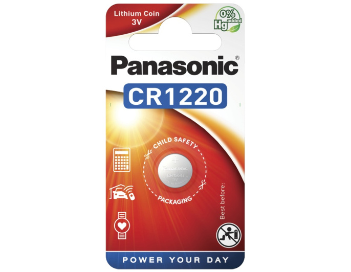 Батарейка Panasonic Lithium CR1220 BL1 CR-1220EL/1B литиевый электролит, напряжение: 3 В, емкость: 35 мА·ч