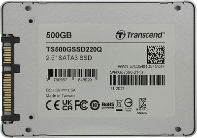 Твердотельный накопительTranscend TS500GSSD220Q SSD220Q SSD 500GB, QLC, 2,5", SATAIII, R550/W500, TBW 100