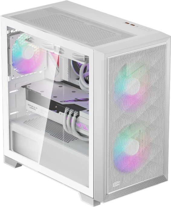Корпус PCCooler C3D310 WH ARGB C3D310-WHP2-GL материал: сталь SPCC, окно: закалённое стекло, 2хUSB3.0, Audio, без БП, 2x3.5” и 3x2.5″, 4 слота расширения, mATX, длина видеокарты