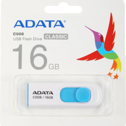 Флешка USB A-Data Classic C008 16ГБ, USB2.0, белый и синий [ac008-16g-rwe]