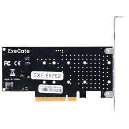 Переходник ExeGate EXE-597E2 2 x M.2 M key - PCI-E x8 v3.0, для установки двух SSD M.2 2230/2242/2260/2280/22110 M key NGFF в слот PCI-E, материнская плата должна быть c функцией Bifurcation PCI-E EX298298RUS