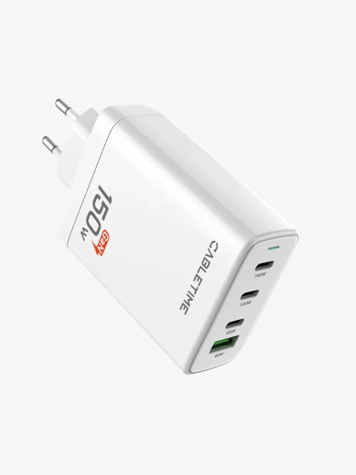 Зарядное устройство CABLETIME G150W (CT-GAN150-PW) 150 Вт, PD 3.1, GAN 3C1A, белый