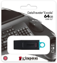 Флеш Диск Kingston 64GB DataTraveler Exodia DTX/64GB USB3.2 черный/голубой