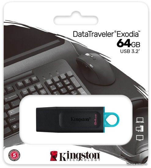 Флеш Диск Kingston 64GB DataTraveler Exodia DTX/64GB USB3.2 черный/голубой