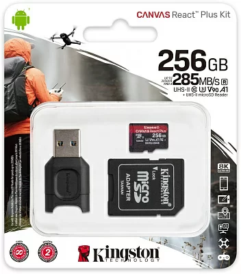 Флеш карта microSDXC 256Gb Class10 Kingston MLPMR2/256GB Canvas React Plus + adapter Card Reader
