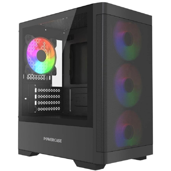Powercase Корпус Mistral Micro A13B, Tempered Glass, 4x120mm FRGB fan, чёрный, mATX CMMA13B-L4