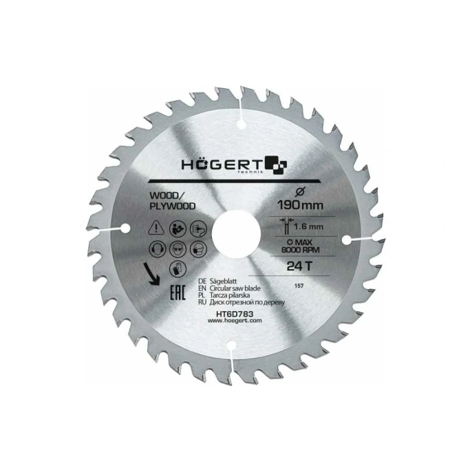 Диск пильный по дереву 190x30 мм, 24Т, mn65 HOEGERT TECHNIK HT6D783