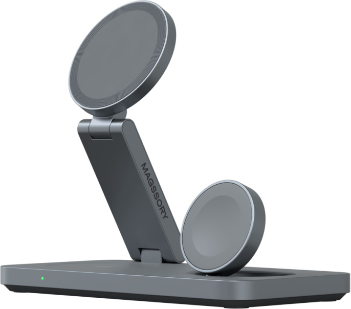 Беспроводное зарядное устройство Magssory WCH016 Yoga Midnight WCH016m 3 в 1, для Apple, 23 Вт, совместимость с Qi и Qi2, регулируемый угол наклона и мощное