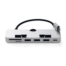 USB-концентратор Satechi Aluminum Type-C Clamp Hub Pro для new 2017 iMac и iMac Pro. Интерфейс USB-C. 3 разъема USB 3.0, 1 разъем USB-C, слоты для карты памяти SD, Micro SD. Цвет серебряный. (ST-TCIMHS)
