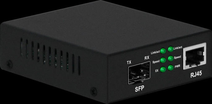 Медиаконвертер Gigabit Etherne NST NS-MC-1G1GX, SFP 1000Мбит/c, RJ45 10/100/1000Мбит/c, поддержка LFP. Металлический корпус. БП DC12V 1A в комплекте. Размеры ШхВхГ : 70x25x95мм. Вес: 0,2кг. Рабочая температура: -10…+55°С. Совместим с ш