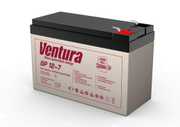 Батарея Ventura серия GP, GP12-7, напряжение 12B, емкость 7Ач разряд 20 часов , макс. ток заряда 1.8А, свинцово-кислотная типа AGM, клеммы T2, ДШВ 151х65х100мм, вес 2.04кг/ Ventura battery GP series, GP12-7, voltage 12V, capacity 7Ah discharge 20 h