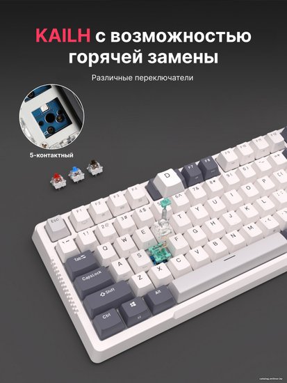 Клавиатура Royal Kludge RK-H81 (White Night, серый, черный, бежевый, USB/2.4 GHz/Bluetоoth, подсветка RGB, горячая замена клавиш Hot Swap, небесно-голубые свичи)