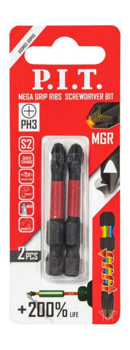 Бита P.I.T. ASDR02-50PH3 ударная магнитная PH3x50 мм, MGR, IMPACT, торсионная зона, 2 шт