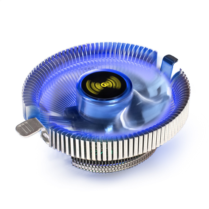 Кулер ExeGate Wizard EE91-BLUE (Al, LGA775/1150/1151/1155/1156/1200/1700/1851/AM2/AM2+/AM3/AM3+/AM4/AM5/FM1/FM2/754/939/940, TDP 75W, Fan 90mm, 2200RPM, Hydro bearing, 3pin, 22db, 170г, голубая подсветка, с термопастой, на защелках, Color Box) EX286146RUS